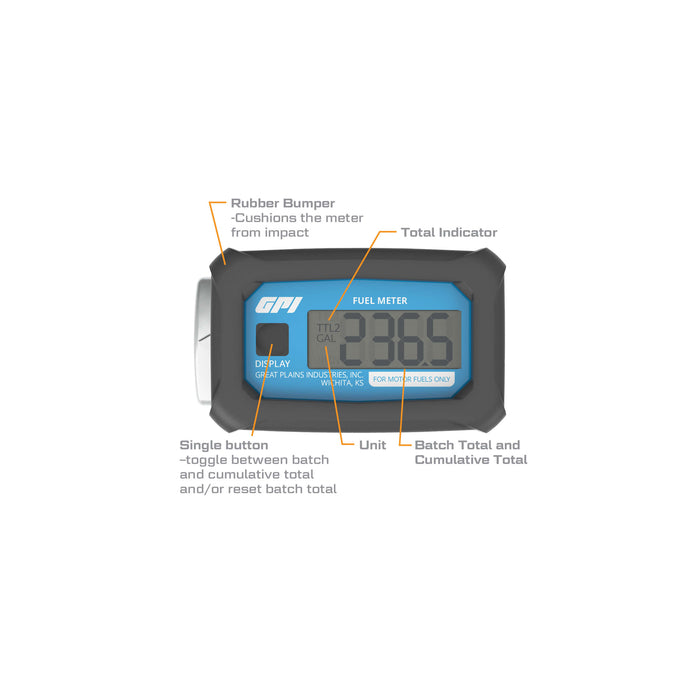 Turbine Flow Meter, Battery Powered Display, Aluminum Body for Fuels