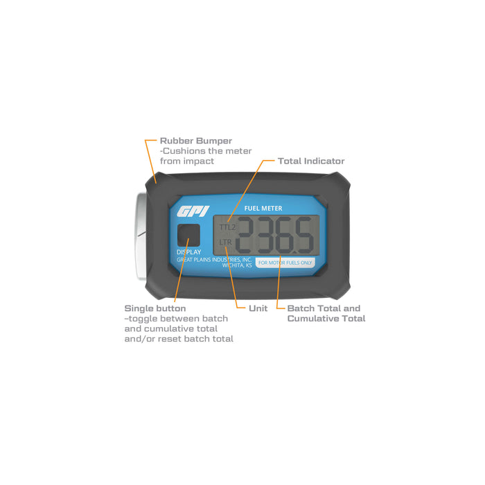 Turbine Flow Meter, Battery Powered Display, Aluminum Body for Fuels