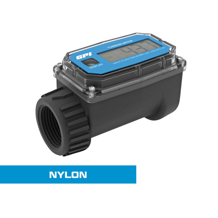 Turbine Flow Meter, Battery Powered Display, Nylon Body for Water