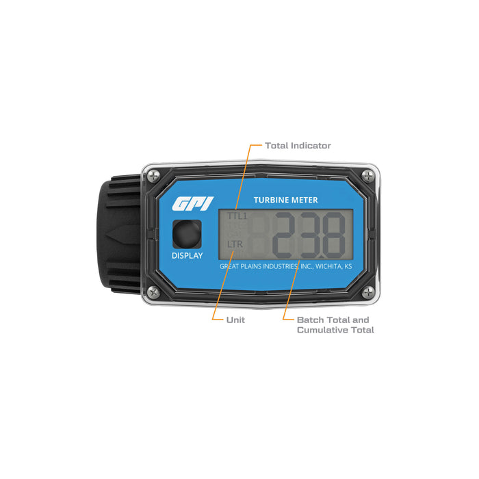 Turbine Flow Meter, Battery Powered Display, Nylon Body for Water