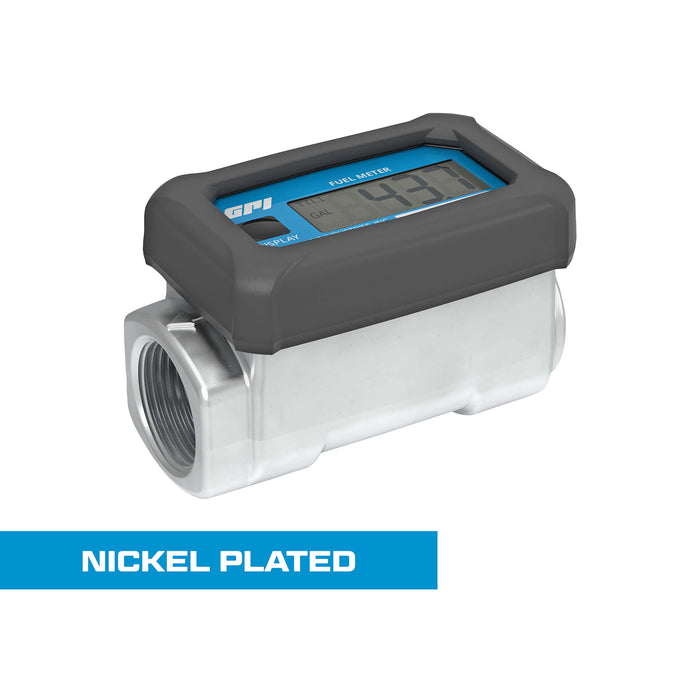 Turbine Flow Meter, Battery Powered Display, Nickel Plated Aluminum Body for Methanol