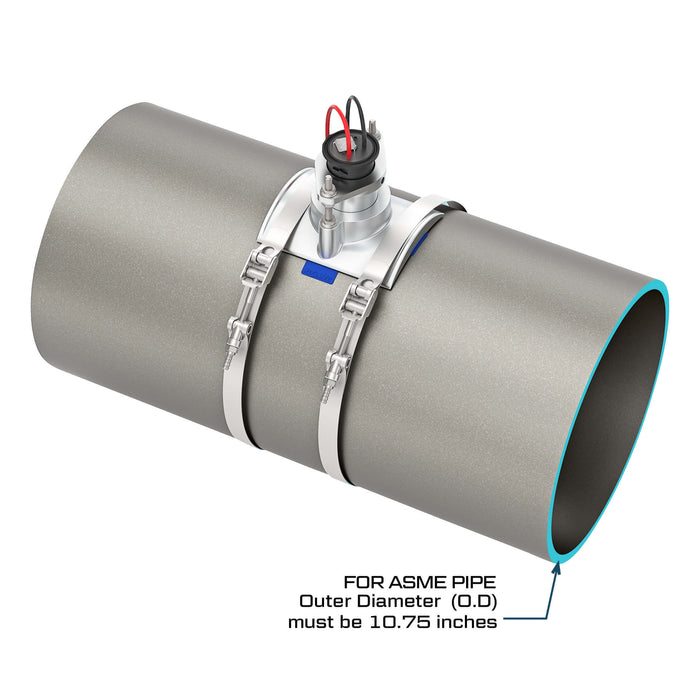 FLOMEC QS200 Ultrasonic insertion irrigation flow sensor with saddle mounted on 10.75-inch ASME Pipe