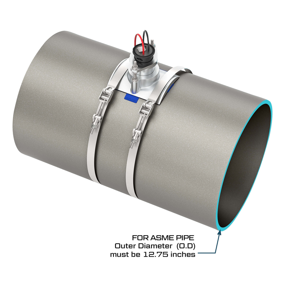 FLOMEC QS200 Ultrasonic insertion irrigation flow sensor with saddle mounted on 12.75-inch ASME Pipe