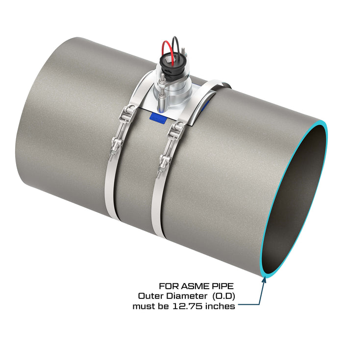 FLOMEC QS200 Ultrasonic insertion irrigation flow sensor with saddle mounted on 12.75-inch ASME Pipe