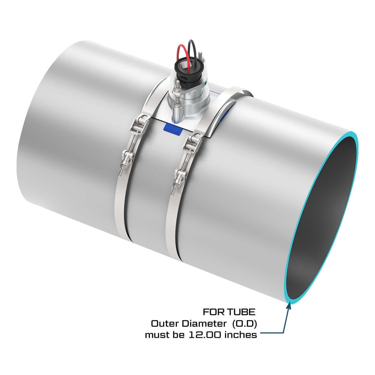 FLOMEC QS200 Ultrasonic insertion irrigation flow sensor with saddle mounted on 12-inch metal tube