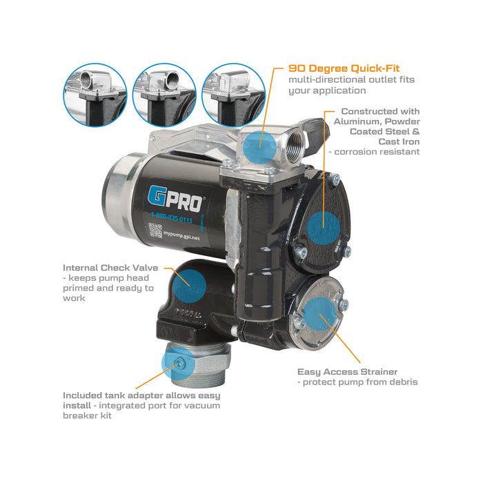 GPRO 25GPM 12V Fuel Transfer Pump for Extreme Temperatures