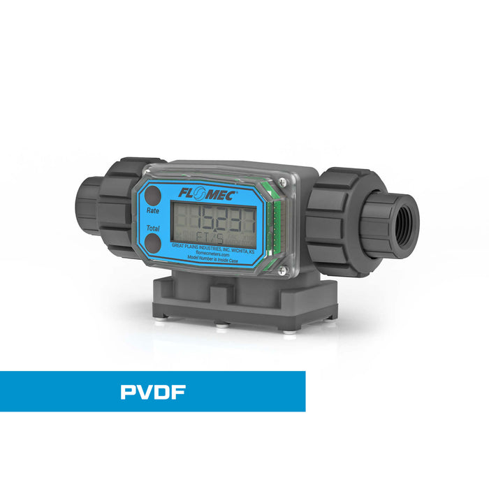Turbine Flow Meter, Battery Powered Display, PVDF Body for Harsh Chemicals