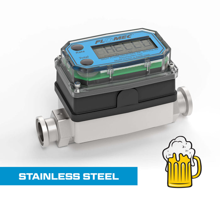 Turbine, High-Temp Brew Meter, Battery-Powered Display, Tri-Clamp Fittings