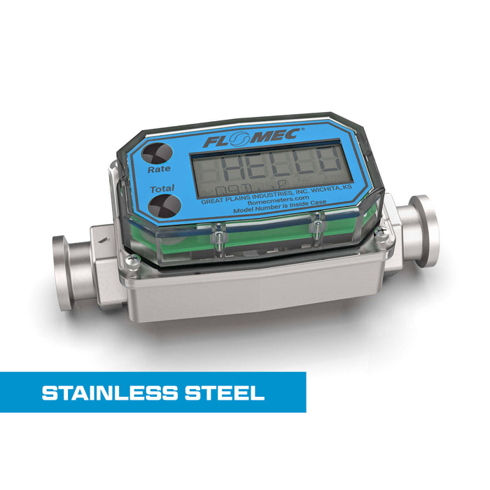 Turbine Flow Meter, Battery Powered Display, Stainless Steel Body for Petro Chem, Fuel, Water, and Solvents