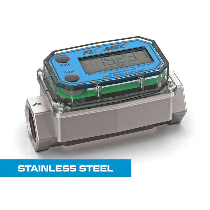 Turbine Flow Meter, Battery Powered Display, Stainless Steel Body for Petro Chem, Fuel, Water, and Solvents