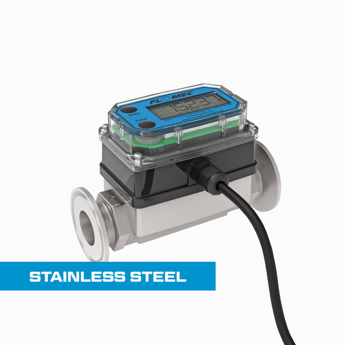 Turbine Flow Meter, Pulse Out, 4-20mA, Stainless Steel Body for Petro Chem, Water, and Solvents