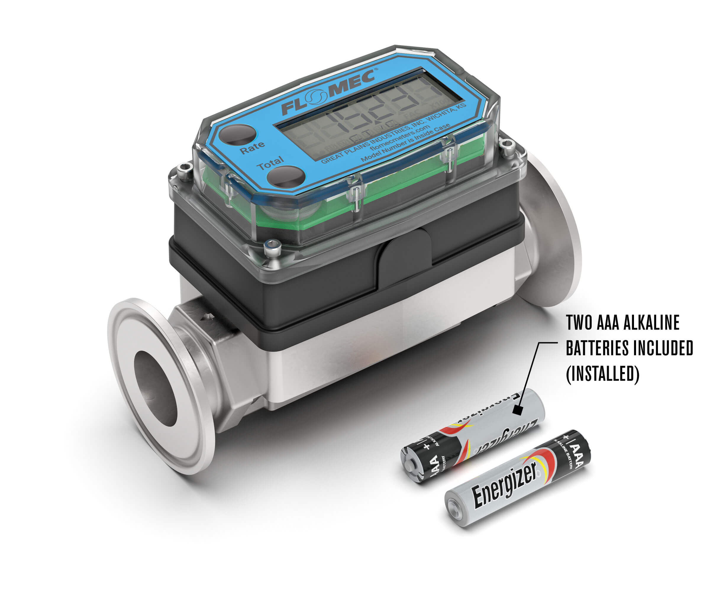 FLOMEC G2 High-Temp Brew Meter with Tri-Clamp and Local Digital Display litres measurements with 2 AAA Batteries