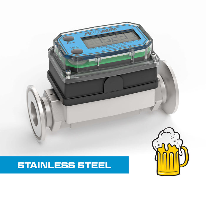 Turbine, High-Temp Brew Meter, Battery-Powered Display, Tri-Clamp Fittings