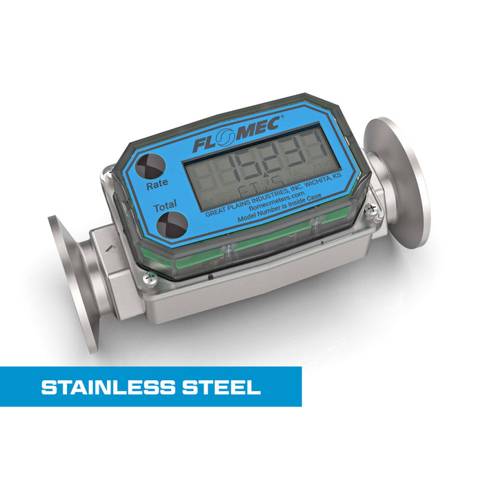 Turbine Flow Meter, Battery Powered Display, Stainless Steel Body for Petro Chem, Fuel, Water, and Solvents