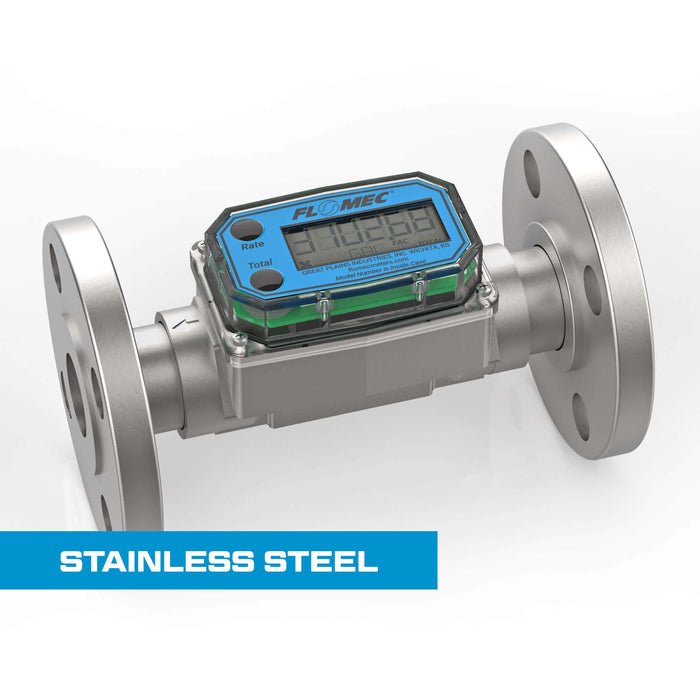 Turbine Flow Meter, Battery Powered Display, Stainless Steel Body for Petro Chem, Fuel, Water, and Solvents