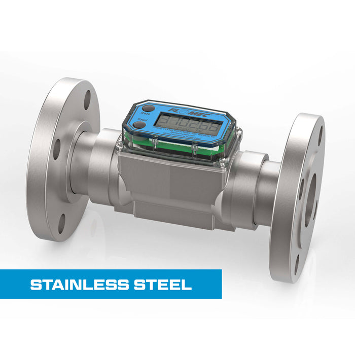 Turbine Flow Meter, Battery Powered Display, Stainless Steel Body for Petro Chem, Fuel, Water, and Solvents