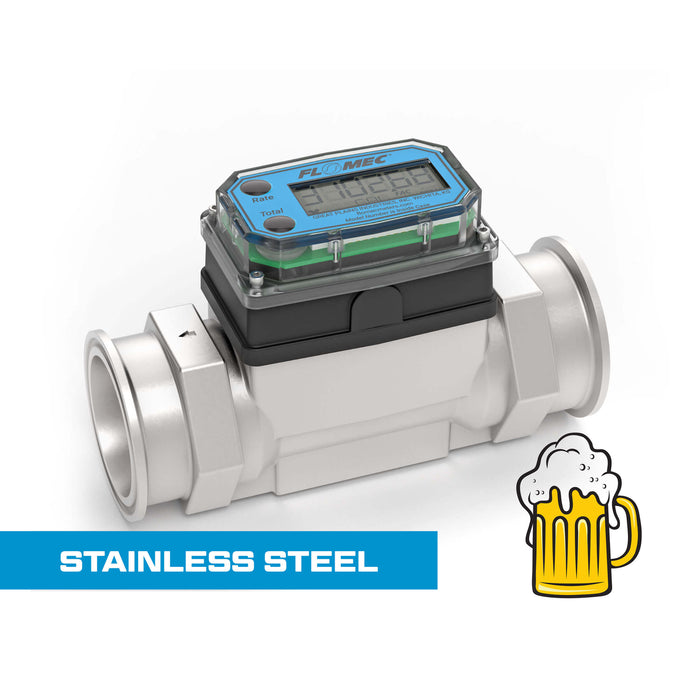 Turbine, High-Temp Brew Meter, Battery-Powered Display, Tri-Clamp Fittings