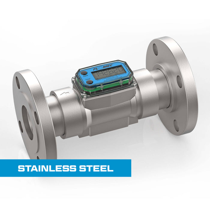 Turbine Flow Meter, Battery Powered Display, Stainless Steel Body for Petro Chem, Fuel, Water, and Solvents