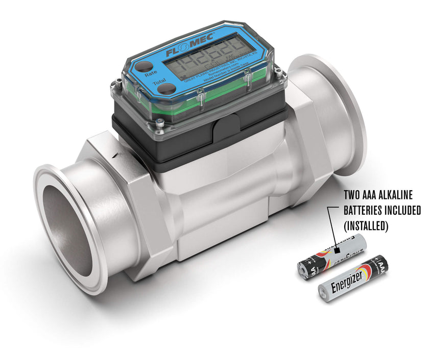 FLOMEC G2 High-Temp Brew Meter with 2 1/2-inch tri-clamp and local digital display and 2 AAA Batteries