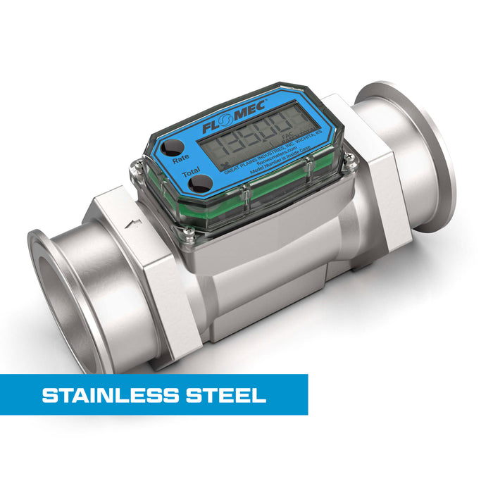 Turbine Flow Meter, Battery Powered Display, Stainless Steel Body for Petro Chem, Fuel, Water, and Solvents