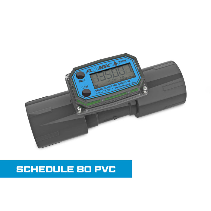 Turbine Flow Meter, Battery Powered Display, Schedule 80 PVC for Water