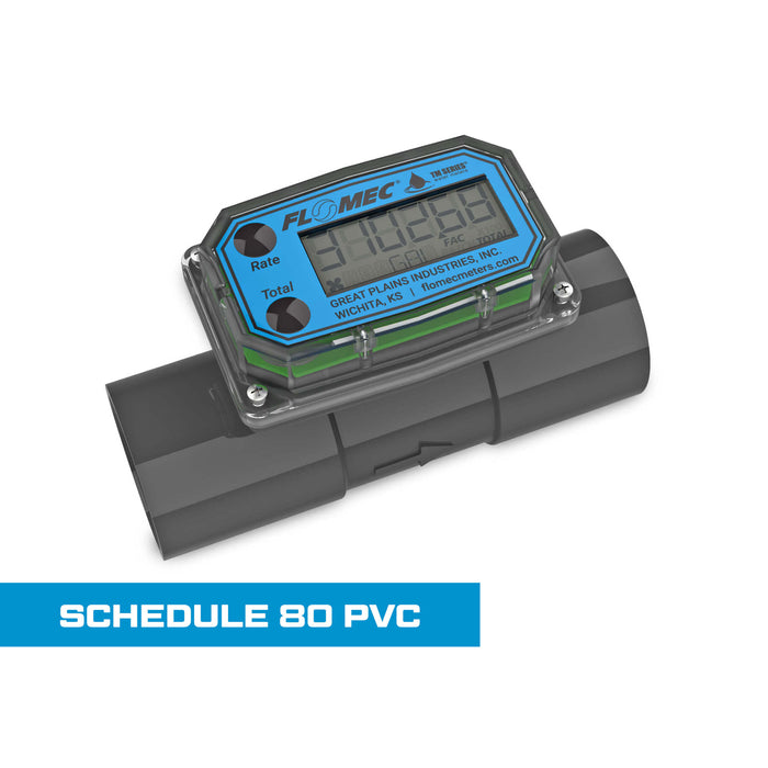 Turbine Flow Meter, Battery Powered Display, Schedule 80 PVC for Water