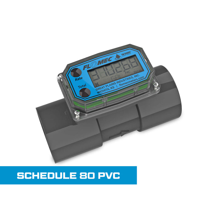 Turbine Flow Meter, Battery Powered Display, Schedule 80 PVC for Water