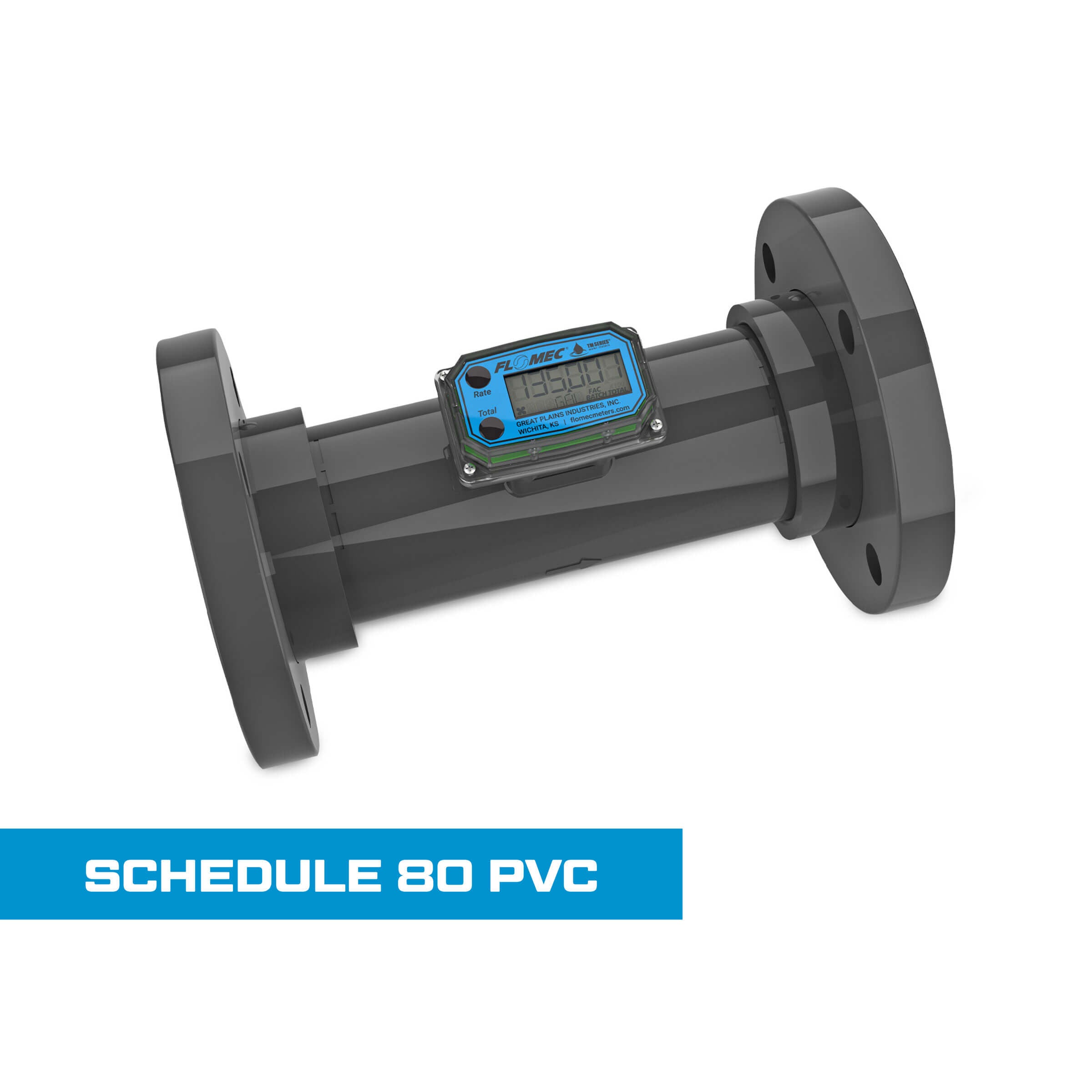 Turbine Flow Meter, Battery Powered Display, Schedule 80 PVC for Water