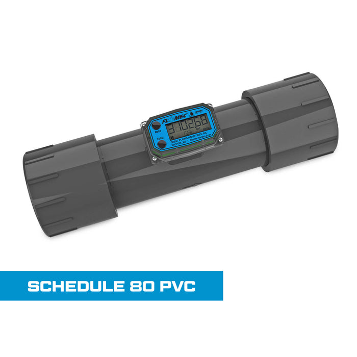 Turbine Flow Meter, Battery Powered Display, Schedule 80 PVC for Water