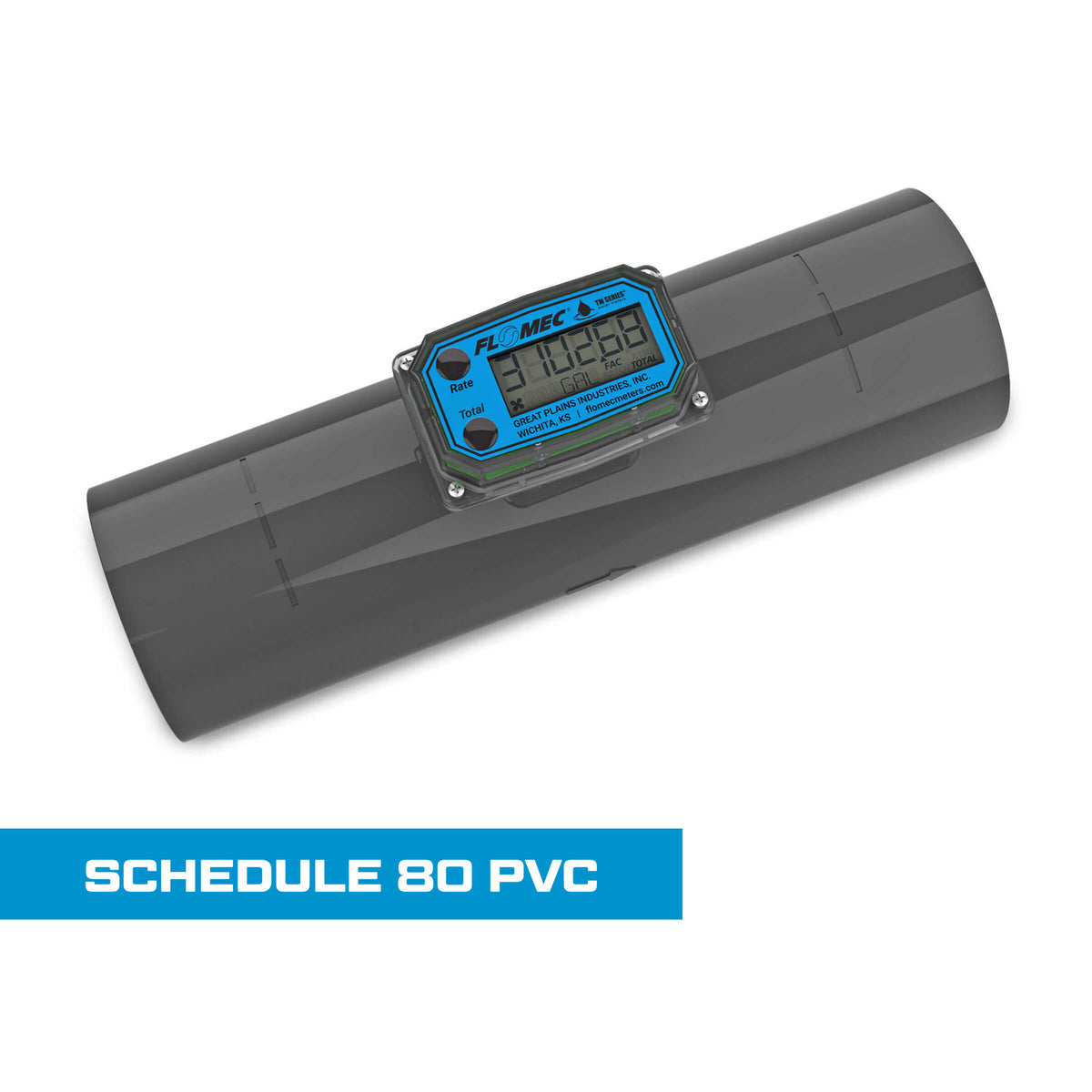 Turbine Flow Meter, Battery Powered Display, Schedule 80 PVC for Water