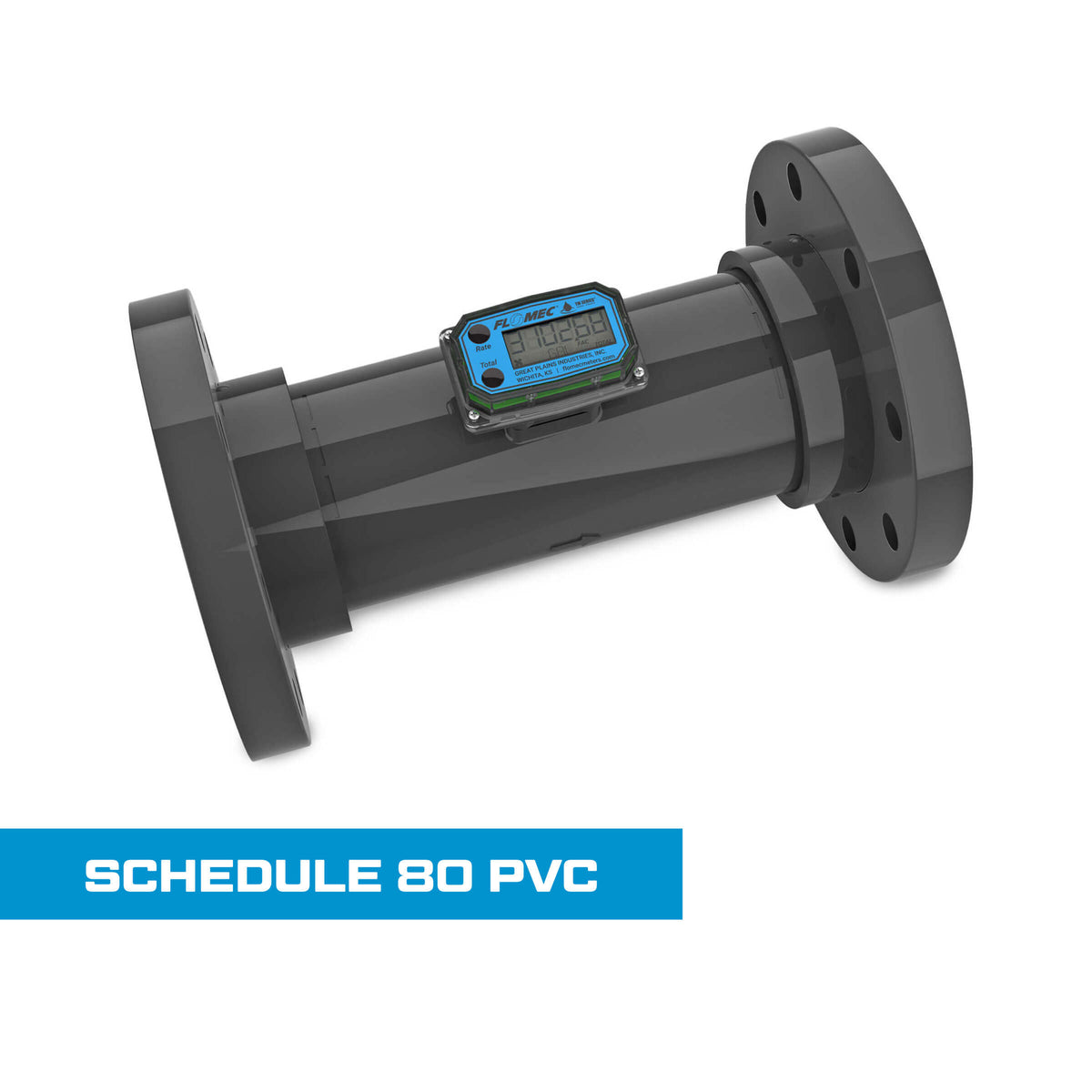 Turbine Flow Meter, Battery Powered Display, Schedule 80 PVC for Water
