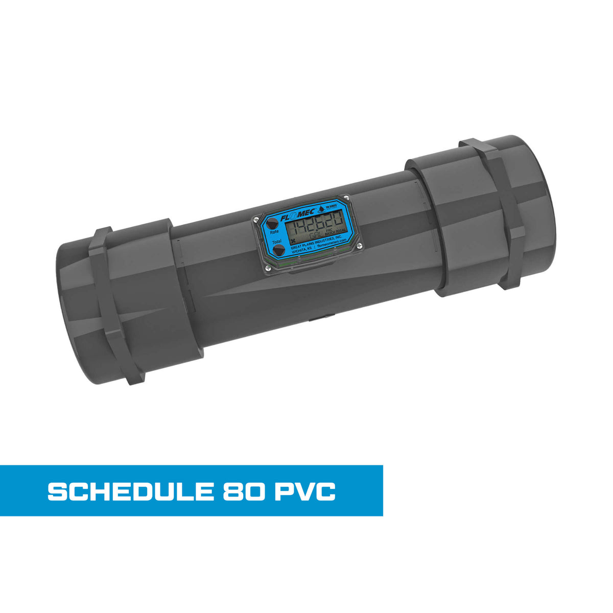Turbine Flow Meter, Battery Powered Display, Schedule 80 PVC for Water