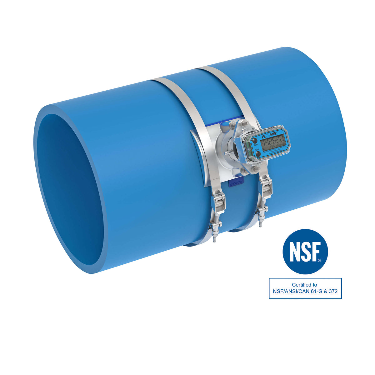 Ultrasonic Flow Meter, Battery Powered Display, PIP Pipe for Water