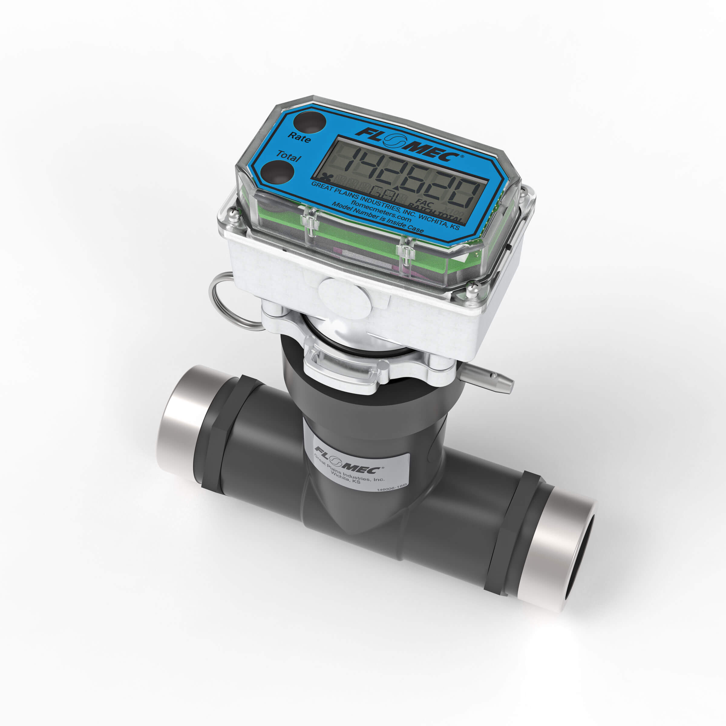 Ultrasonic Flow Meter, Battery Powered Display, Schedule 80 PVC Tee for Water