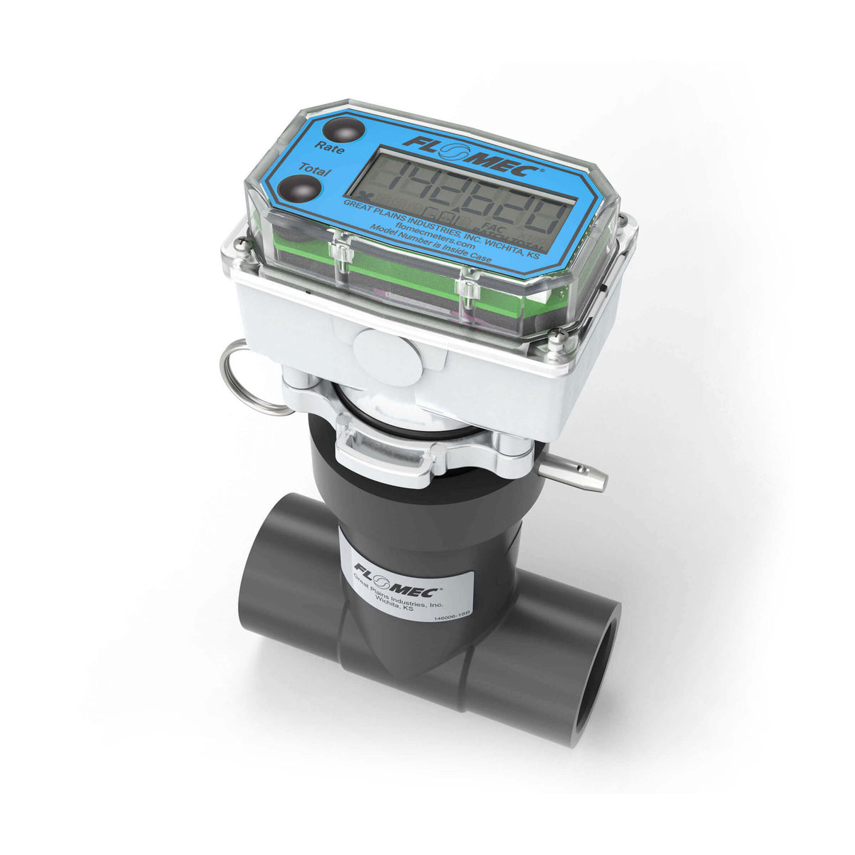 Ultrasonic Flow Meter, Battery Powered Display, Schedule 80 PVC Tee for Water
