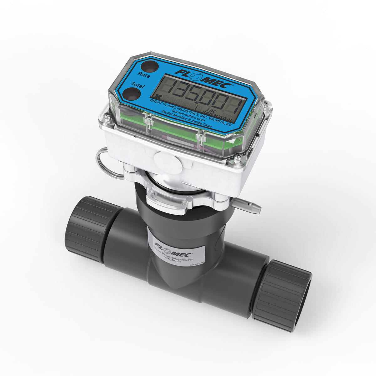 Ultrasonic Flow Meter, Battery Powered Display, Schedule 80 PVC Tee for Water