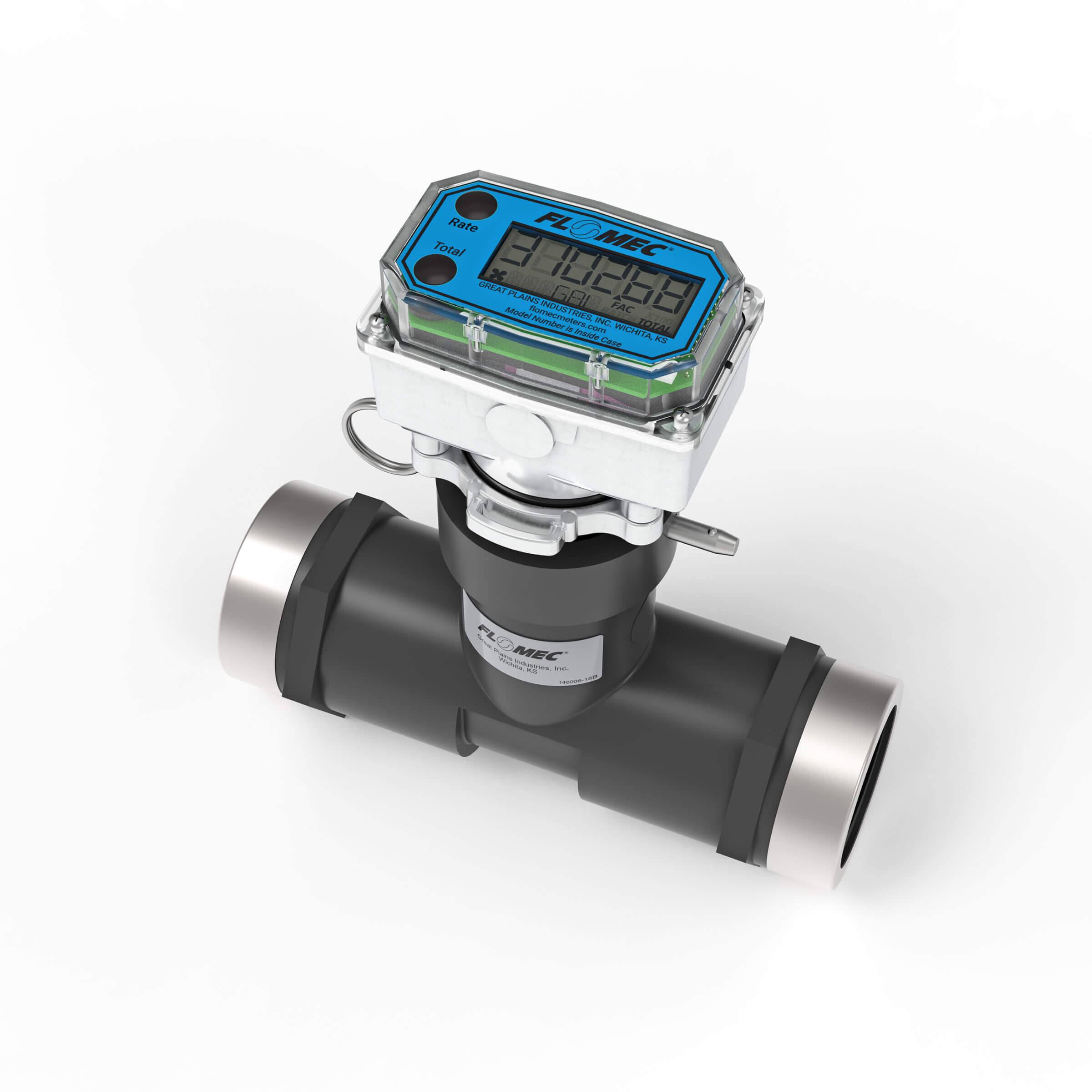 Ultrasonic Flow Meter, Battery Powered Display, Schedule 80 PVC Tee for Water