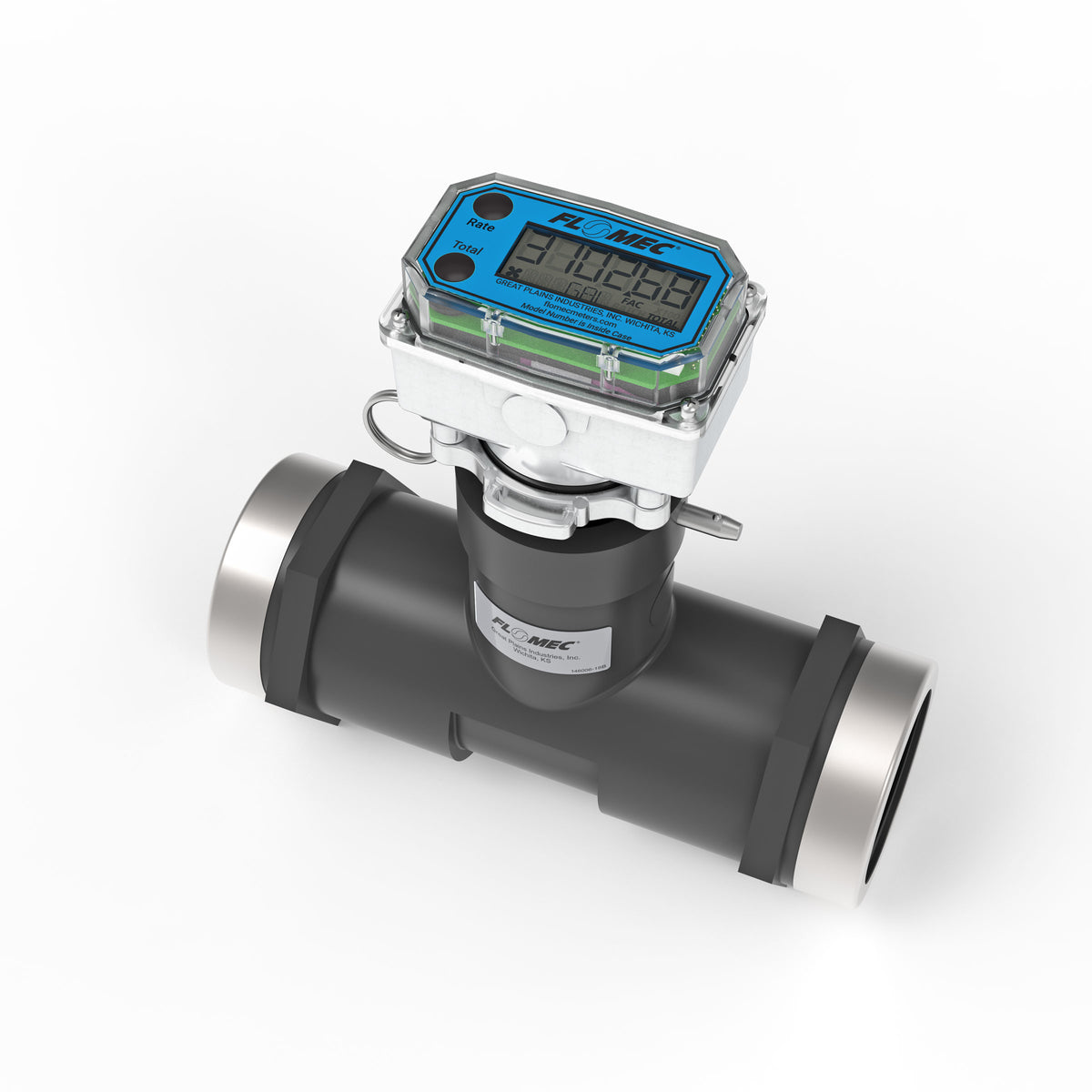 Ultrasonic Flow Meter, Battery Powered Display, Schedule 80 PVC Tee for Water