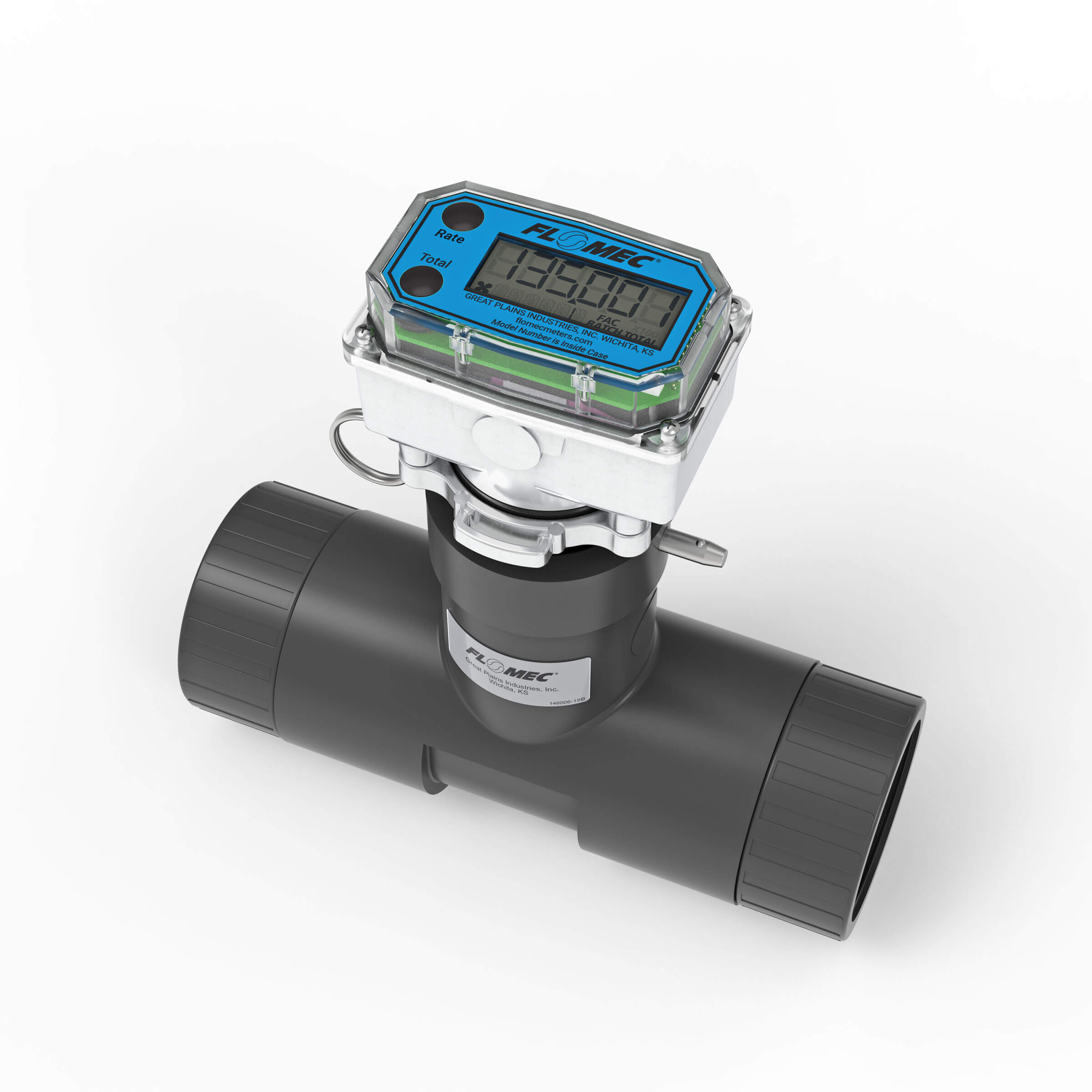Ultrasonic Flow Meter, Battery Powered Display, Schedule 80 PVC Tee for Water