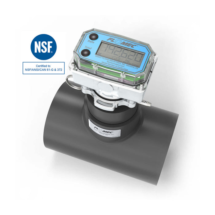 Ultrasonic Flow Meter, Battery Powered Display, Schedule 80 PVC Tee for Water