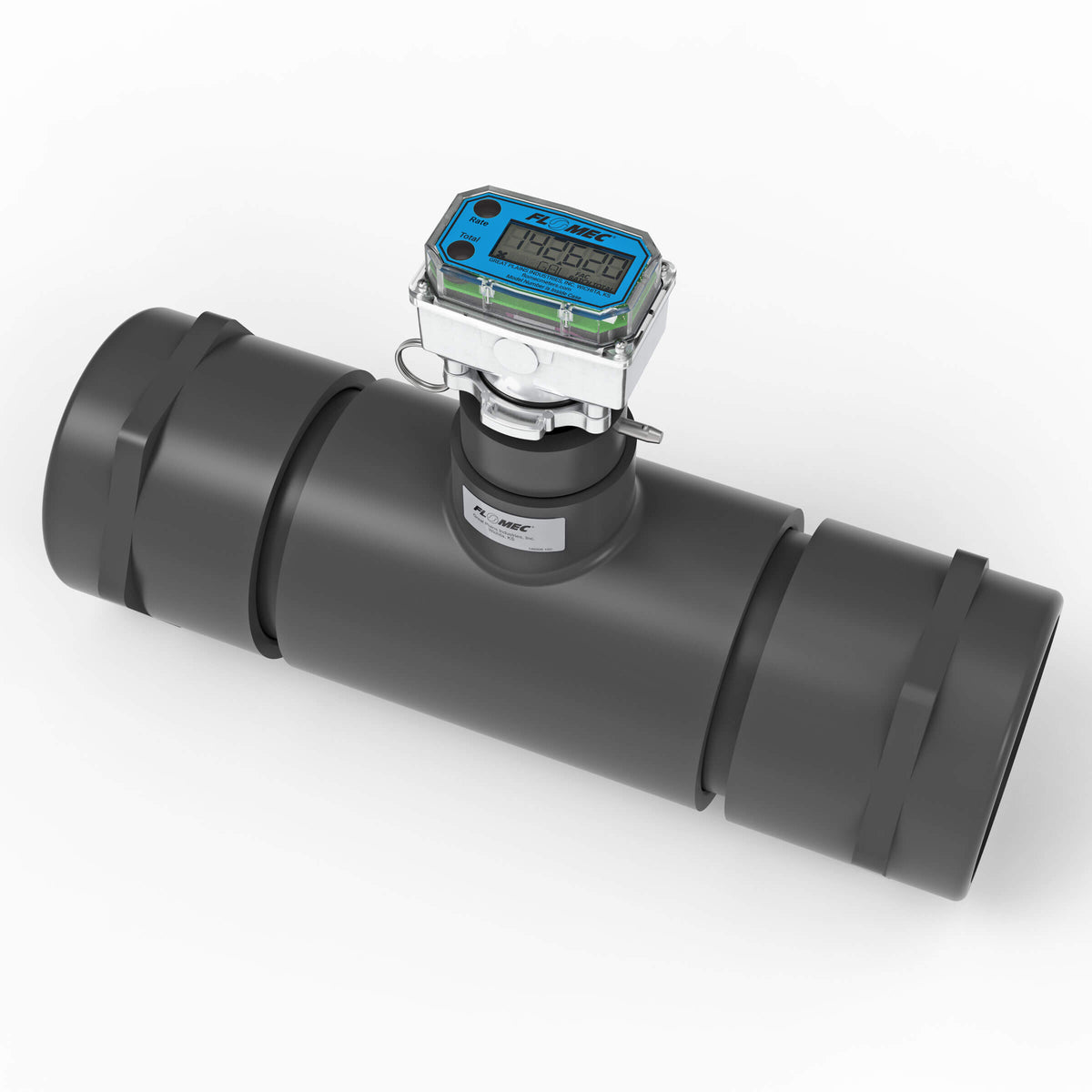 Ultrasonic Flow Meter, Battery Powered Display, Schedule 80 PVC Tee for Water