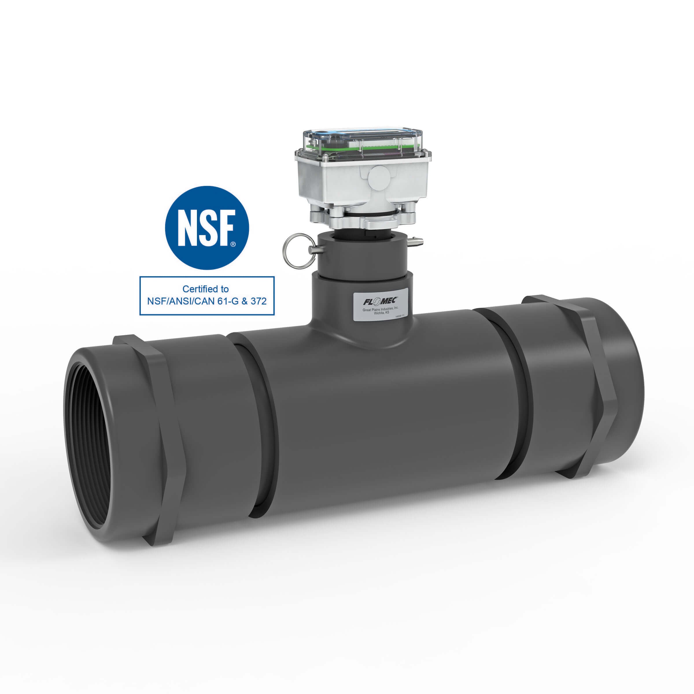 Ultrasonic Flow Meter, Battery Powered Display, Schedule 80 PVC Tee for Water
