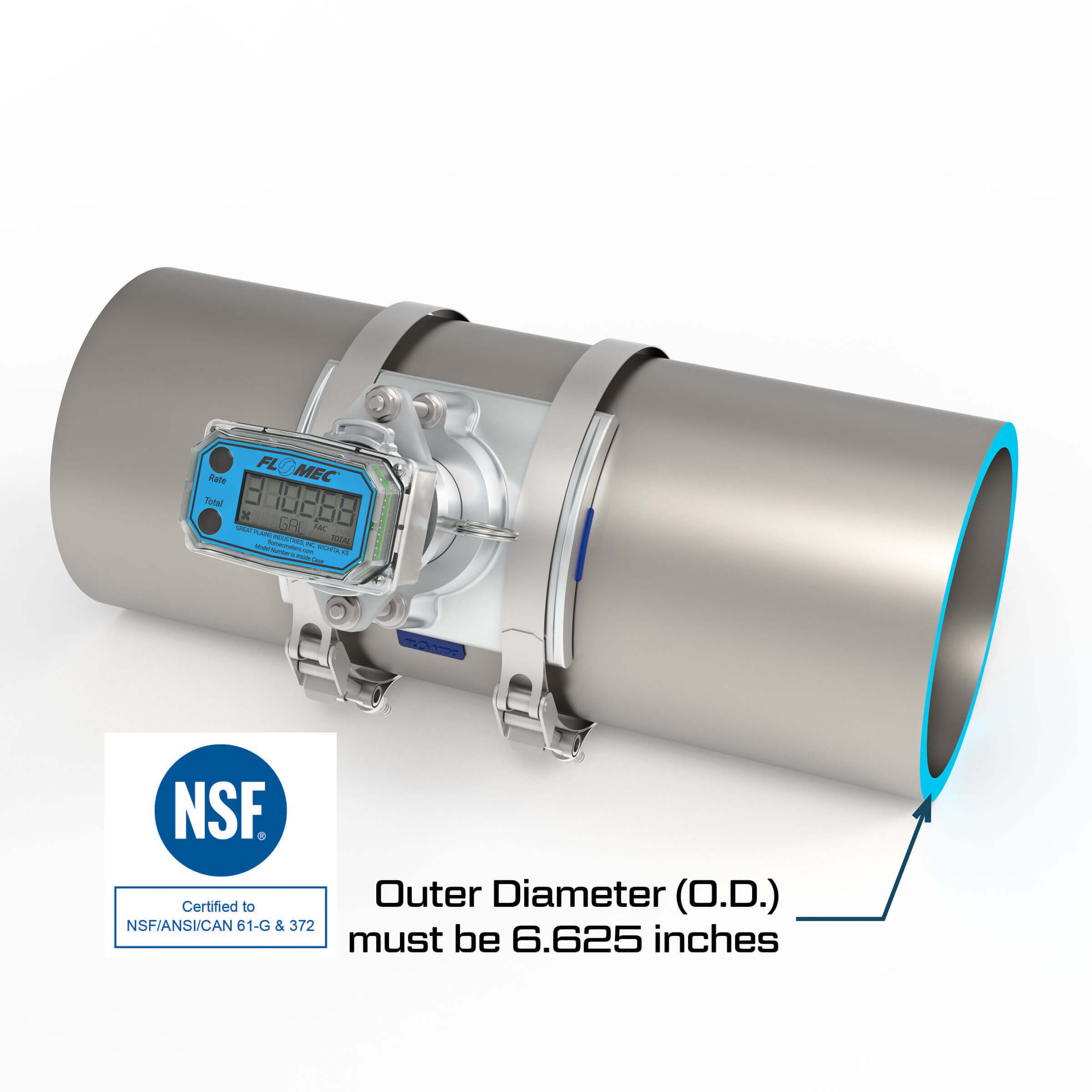 Ultrasonic Flow Meter, Battery Powered Display, NPS IPS Pipe for Water