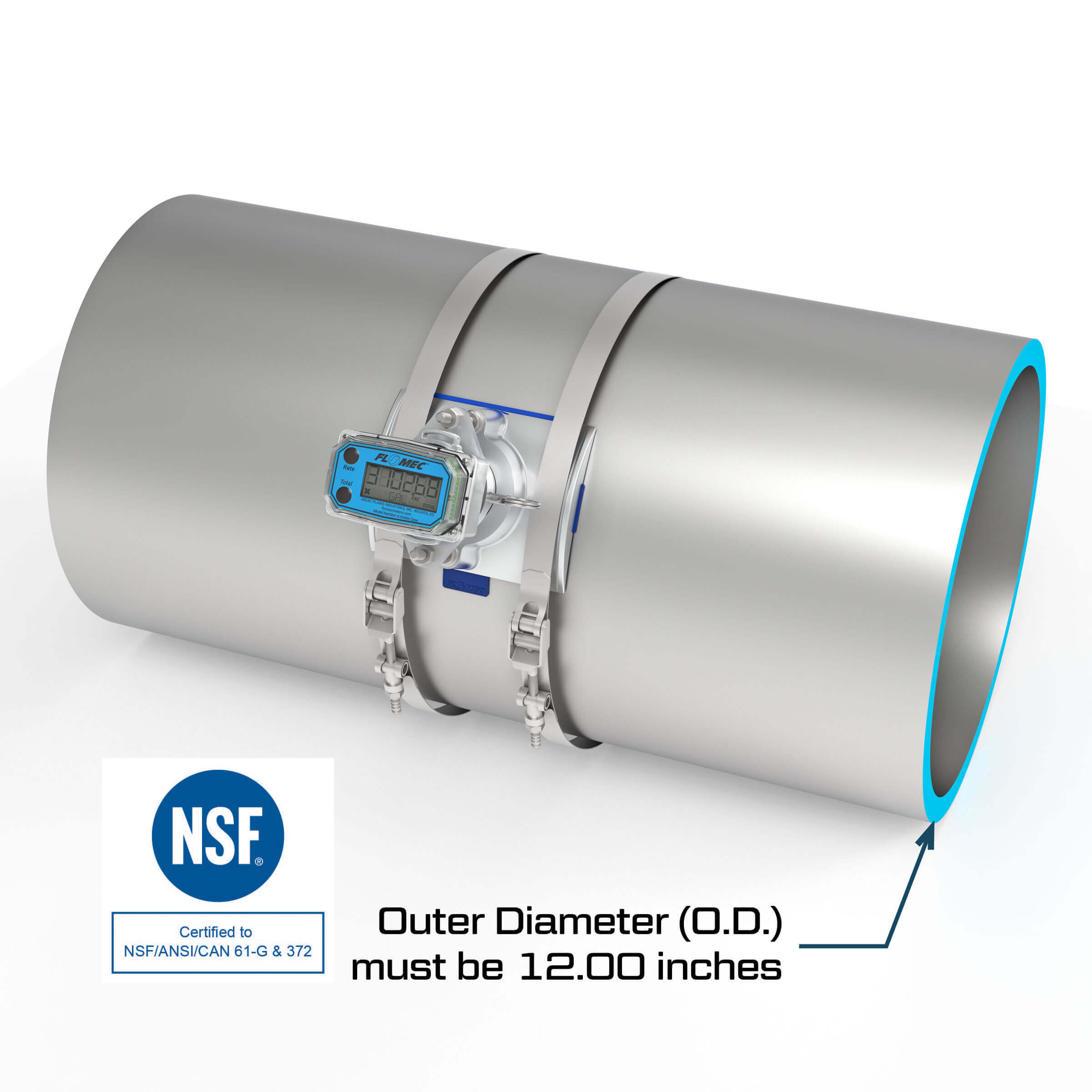 Ultrasonic Flow Meter, Battery Powered Display, TUBE Pipe for Water