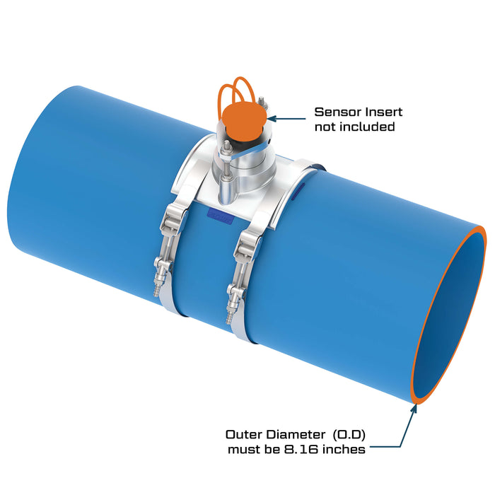 FLOMEC QS200 Saddle outer diameter dimensions for 8-inch plastic irrigation pipe